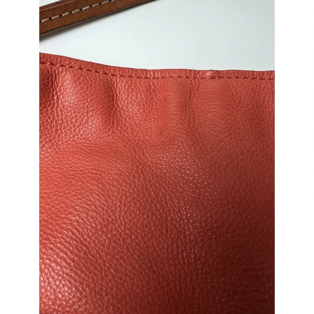 Christopher Kon Leather Slouch Purse Salmon Orange Strap Outside Zip Pockets